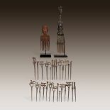 A collection of African combs and pins,