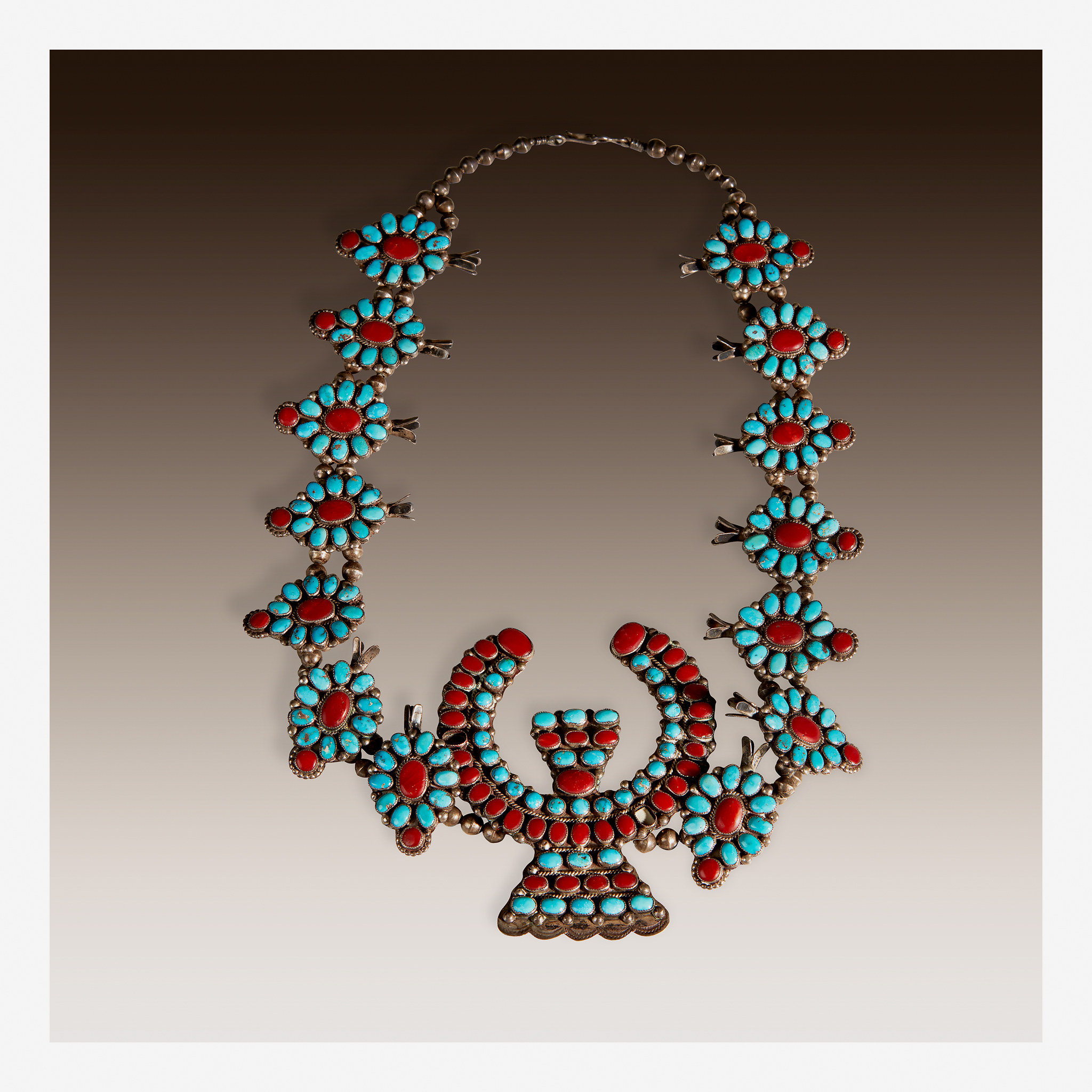 Three Navajo silver and turquoise Squash blossom necklaces, 20th century - Image 4 of 5