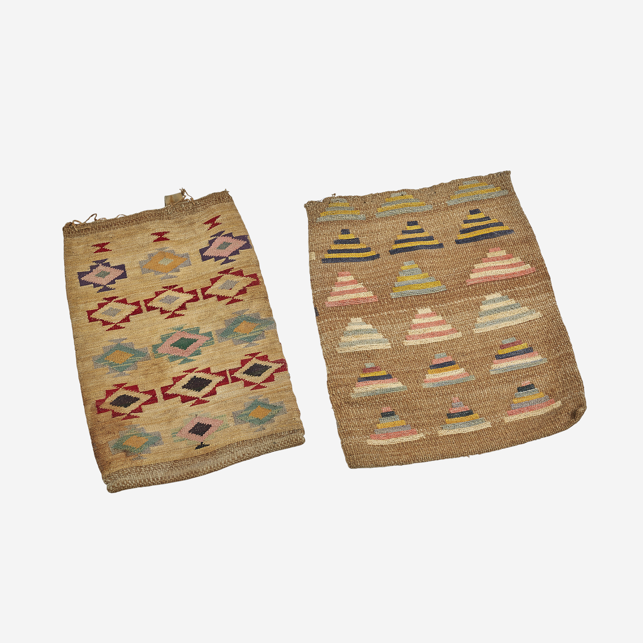 Two Plateau double-sided twined cornhusk bags, Nez Perce, late 19th/early 20th century