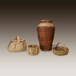 A group of four large American Indian woven baskets, Northeast, Northwest Coast and other, 20th cent