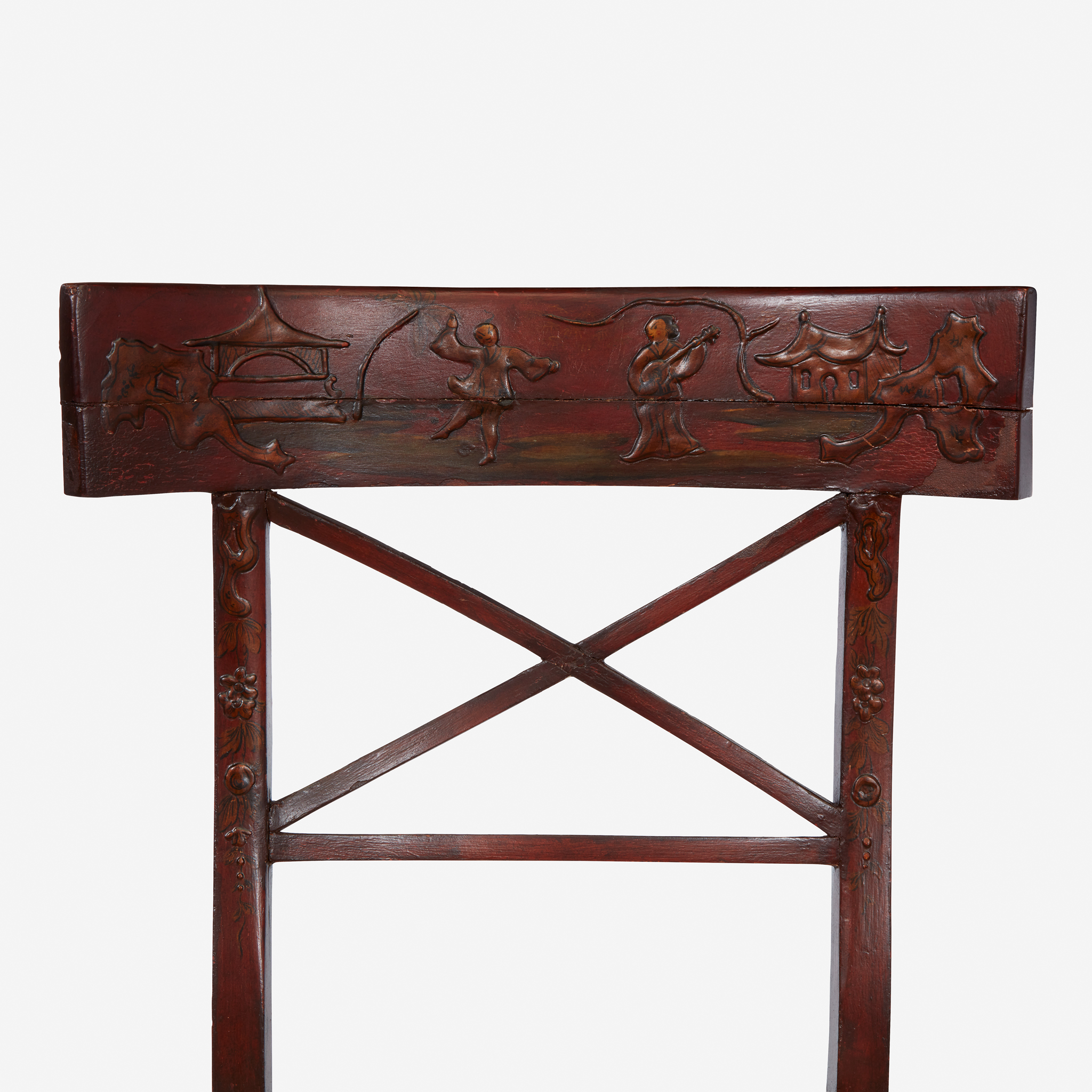 Three Regency chinoiserie red lacquer side chairs, First quarter 19th century - Image 4 of 7