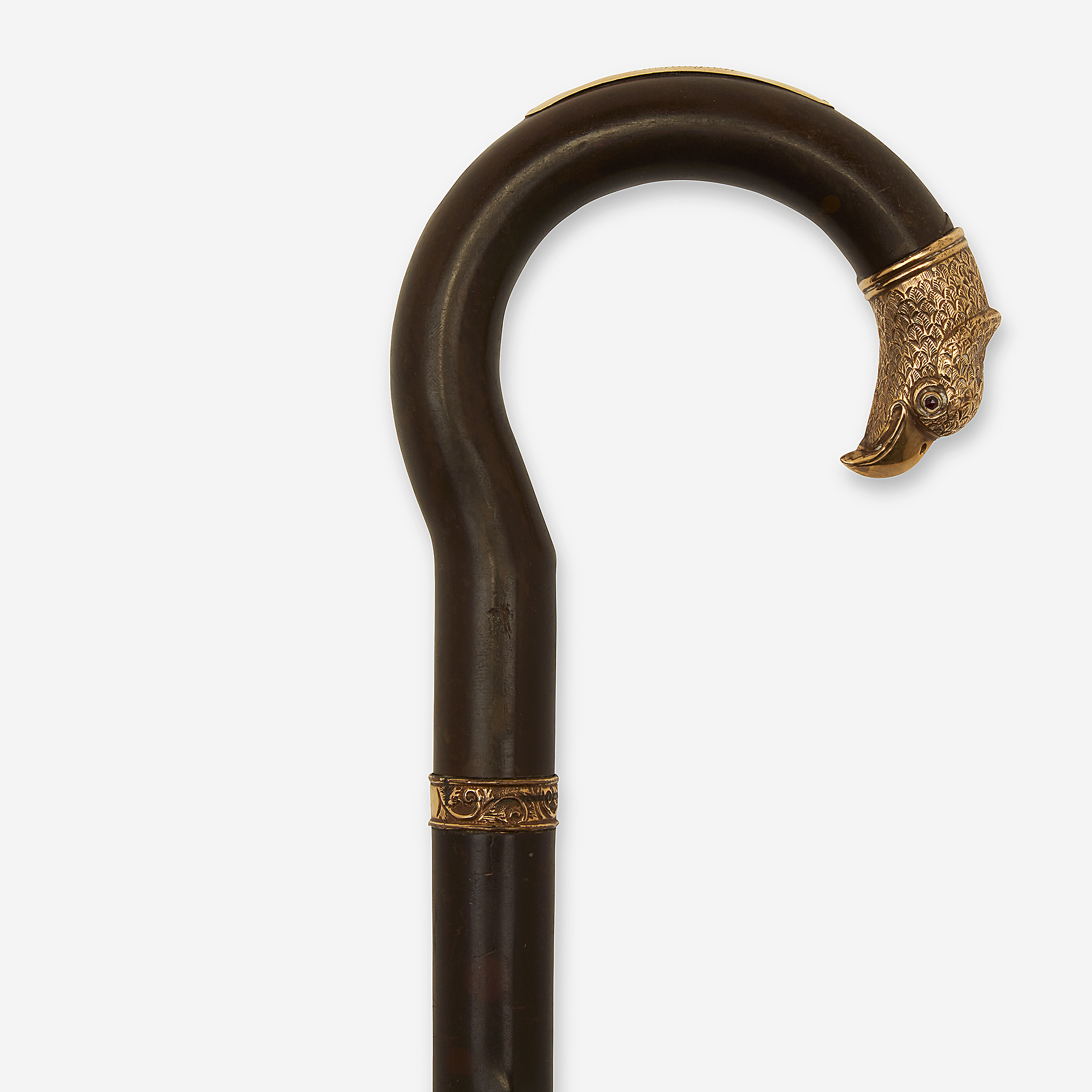 A 14-karat gold plate-mounted briarwood gentleman's cane, 19th century