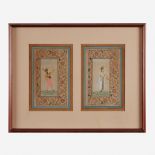 A framed pair of Mughal illuminated miniatures, probably 19th century