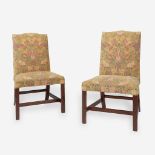 A pair of George III fretwork-carved mahogany upholstered side chairs, late 18th century