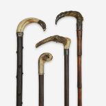 A group of four horn and antler-mounted canes, Various dates late 19th/20th century