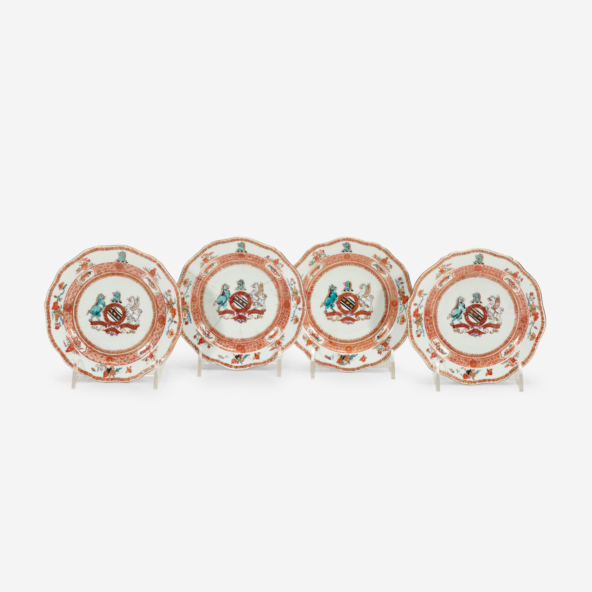 Four Chinese export porcelain armorial bread plates, late 18th/early 19th century