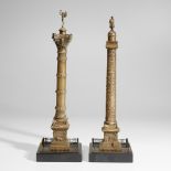 Two French Grand Tour patinated bronze models of the Colonnes Vendôme and Juillet, Frères LeBlanc, P