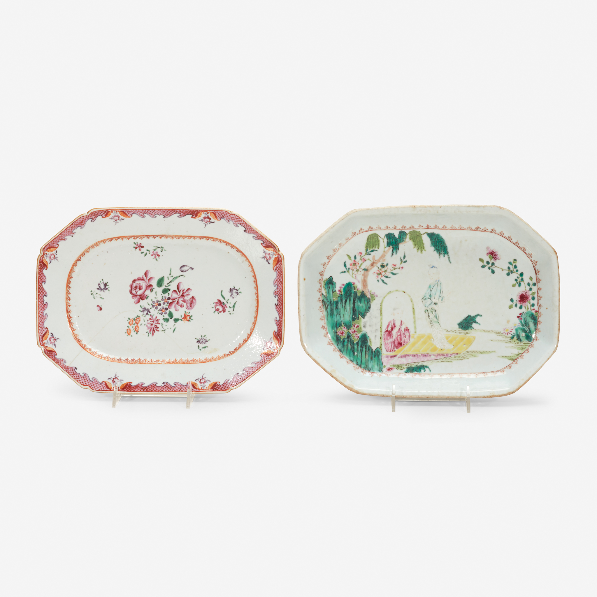 Two Chinese export porcelain famille rose octagonal serving dishes, 18th century
