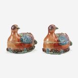A rare pair of Chinese export porcelain tureens in the form of nesting partridges, Qing Dynasty, Qia