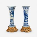 A pair of Louis XV style gilt-bronze mounted Kangxi style Chinese porcelain blue and white beaker va