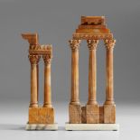 Two Italian Grand Tour tinted and untinted alabaster models of the Temples of Vespasian and Castor &