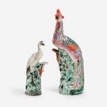 Two Chinese export porcelain polychrome enameled birds, 19th century