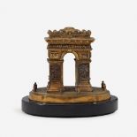 A French Grand Tour copper-mounted gilt-bronze trinket box in the form of the Arc de Triomphe, Paris