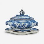 A Chinese export porcelain underglaze blue tureen on stand, late 18th/early 19th century