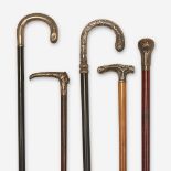 A group of five silver-mounted canes, Various dates 19th/early 20th century