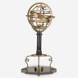 A Victorian brass and ebonized wood armillary sphere, 19th century