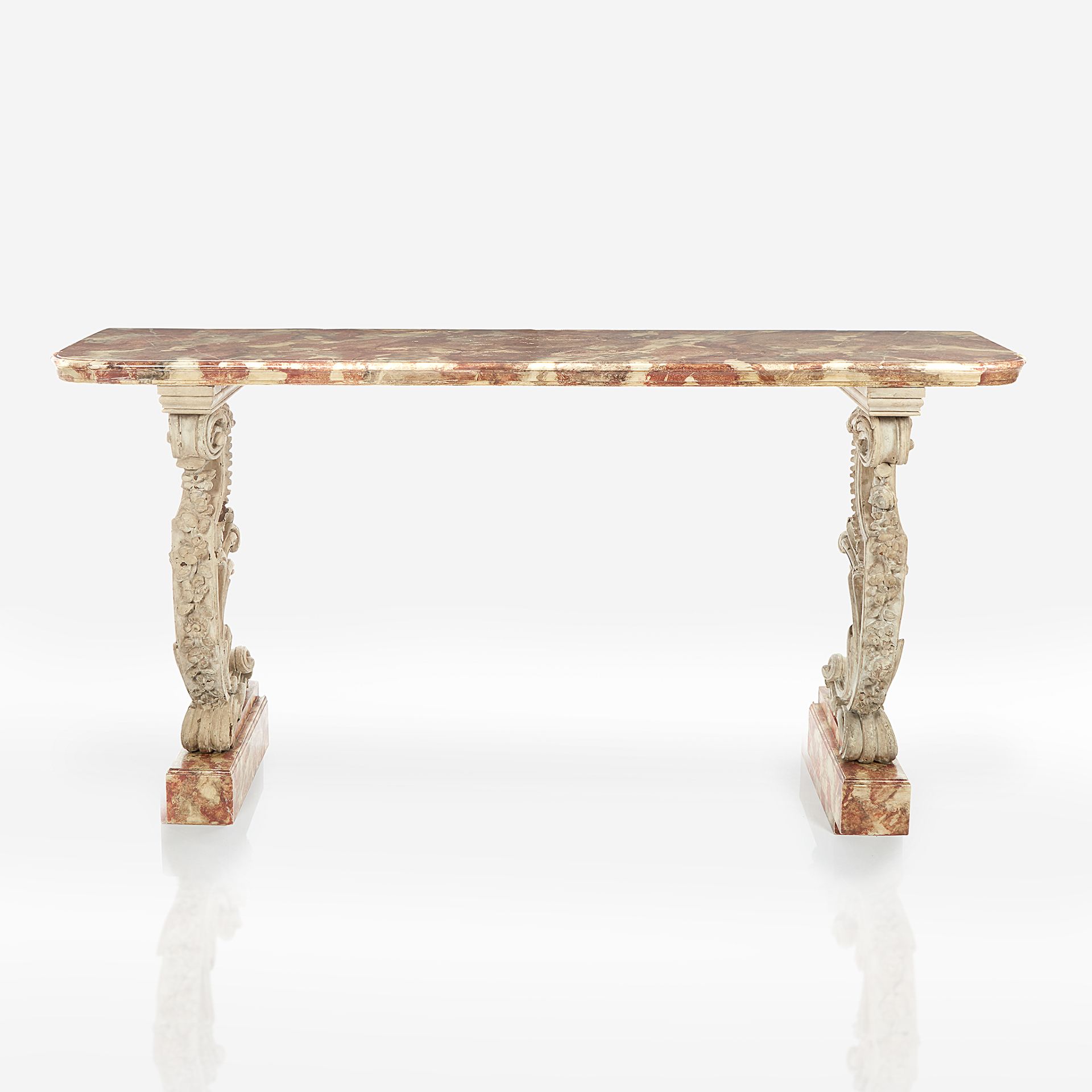 A faux marble and cream-painted console table, 19th/20th century