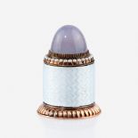 A Fabergé gem-set 14-karat gold and guilloché-enameled thimble case, Workmaster Henrik Wigström, St.