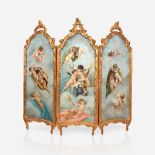 A Belle Époque Louis XV giltwood and oil on canvas floor screen, Late 19th/early 20th century