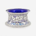 An Irish Edward VII sterling silver dish ring with cobalt glass liner, West & Son, Dublin, 1902-3