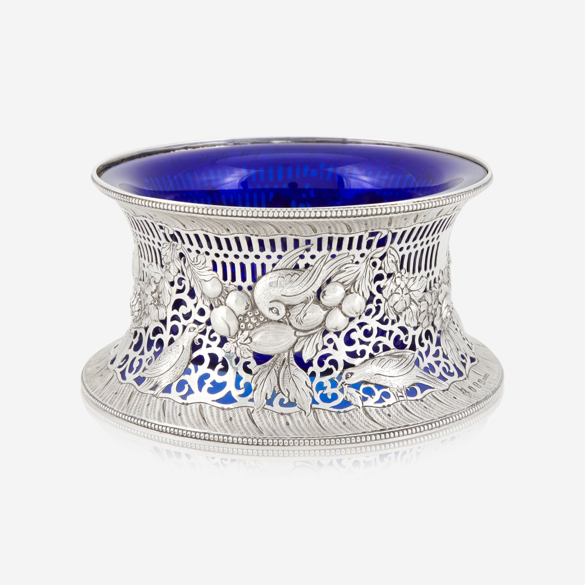 An Irish Edward VII sterling silver dish ring with cobalt glass liner, West & Son, Dublin, 1902-3