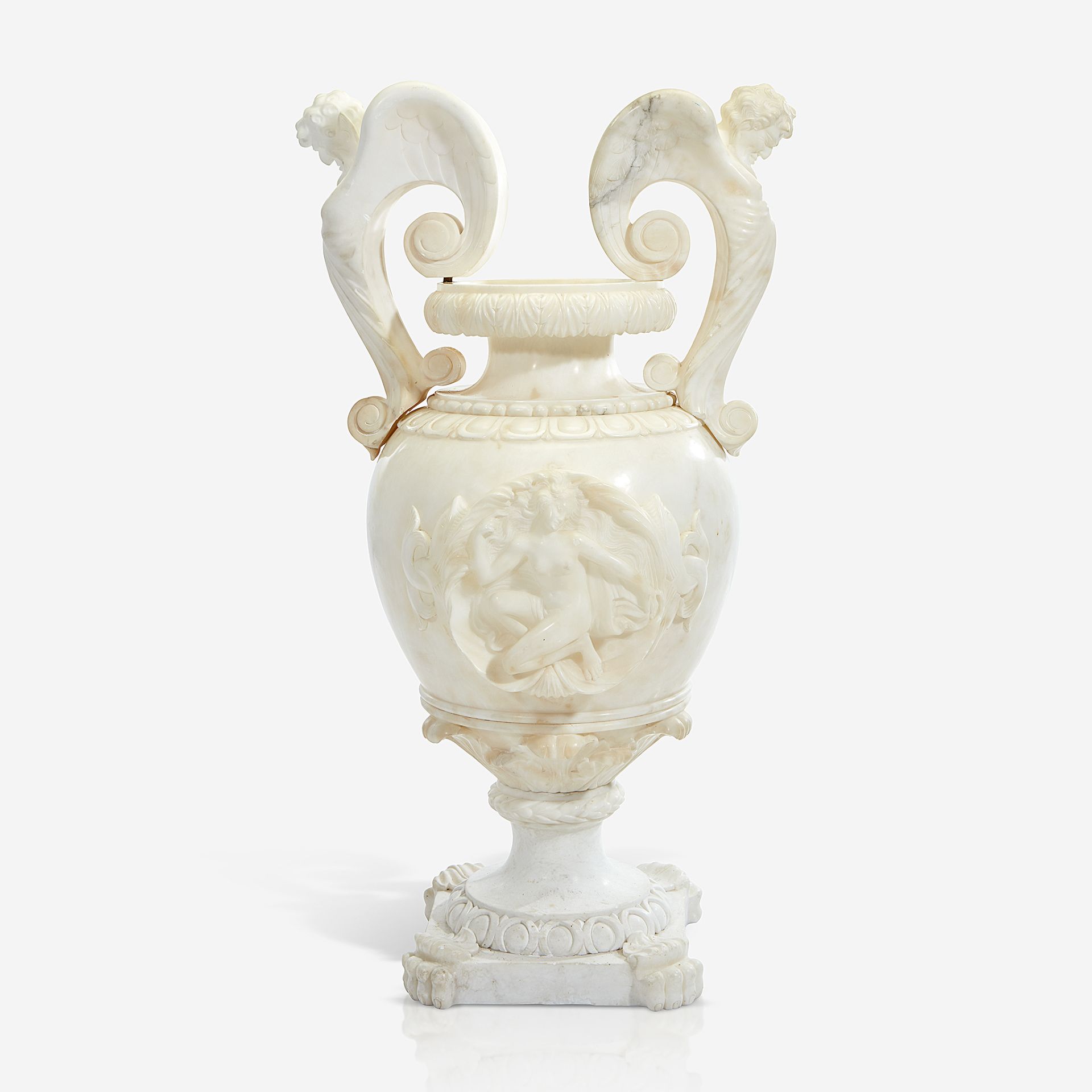A large Renaissance Revival carved alabaster floor vase, Late 19th century