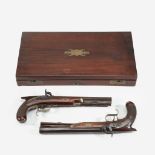 A cased pair of English percussion cap dueling pistols, Richardson, London, late 18th/early 19th cen