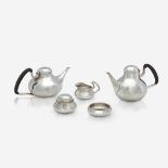 A Mexican sterling silver modernist five-piece tea service, Geeves, Mexico, 20th century