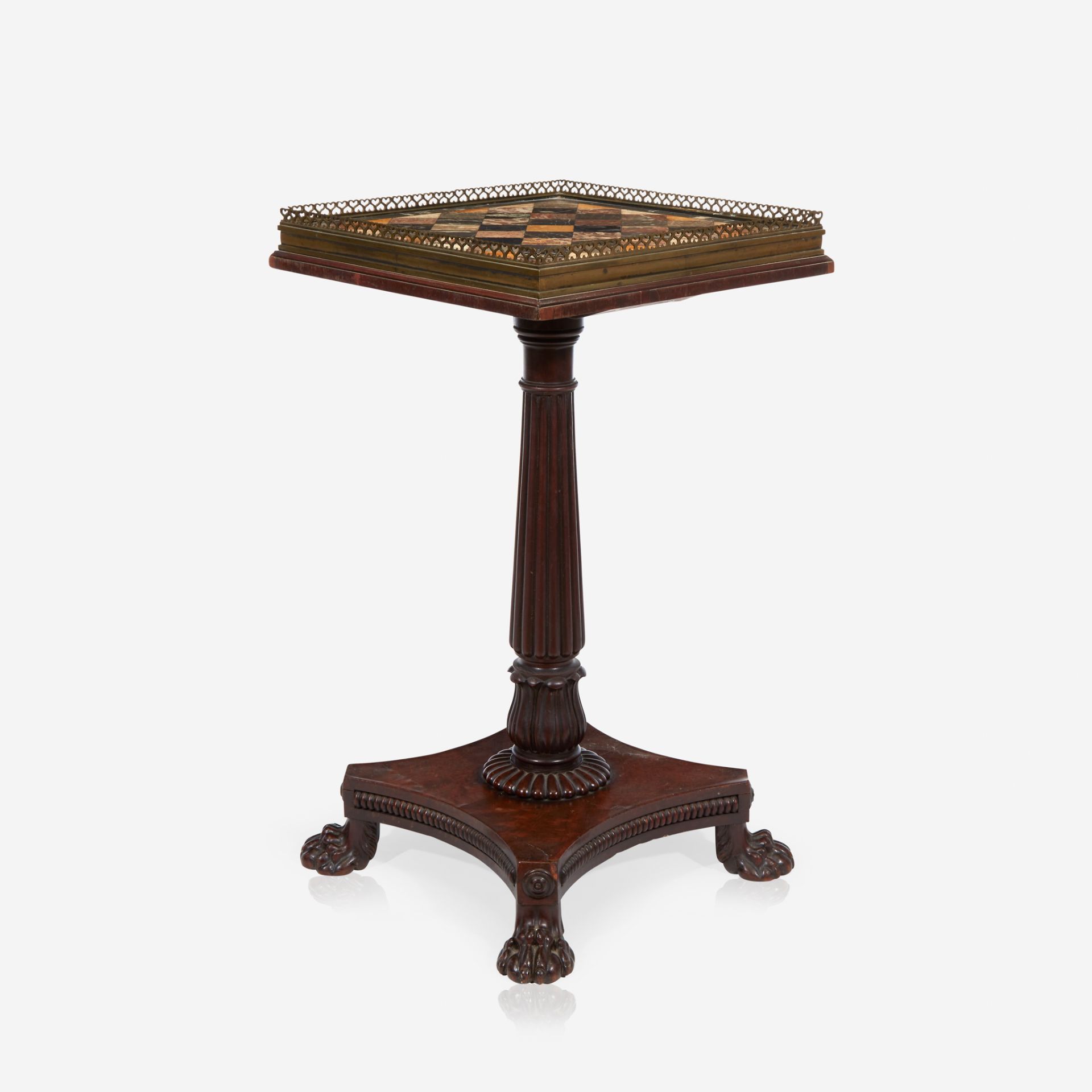 A Regency brass-mounted mahogany and specimen marble side table in the manner of Gillows, First quar