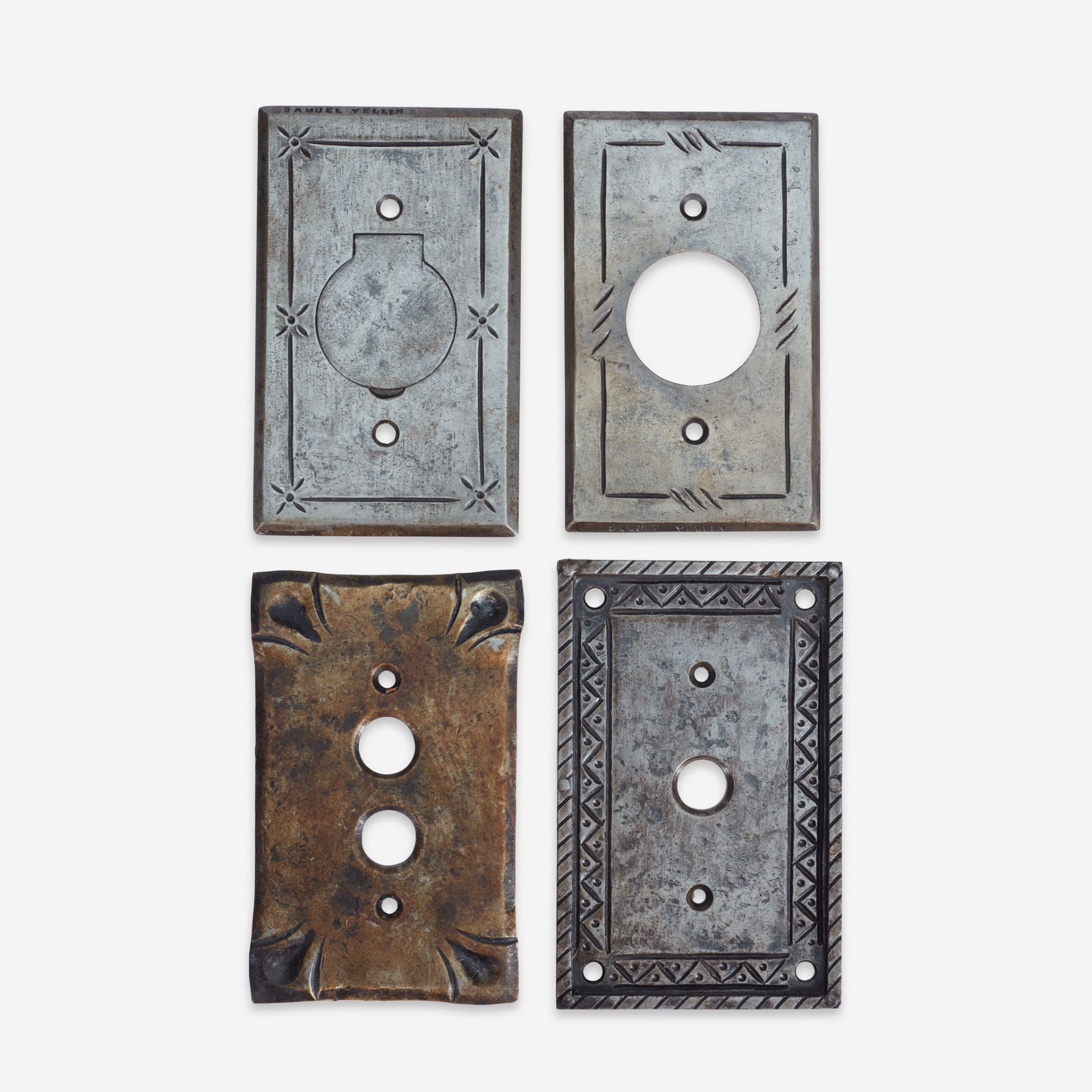 Samuel Yellin (American, b. Ukraine, 1884-1940), Group of Four Iron Light Switch Plates / Plug Cover