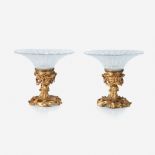 A pair of Louis XV style gilt-bronze and cut crystal tazze, Early to mid 20th century