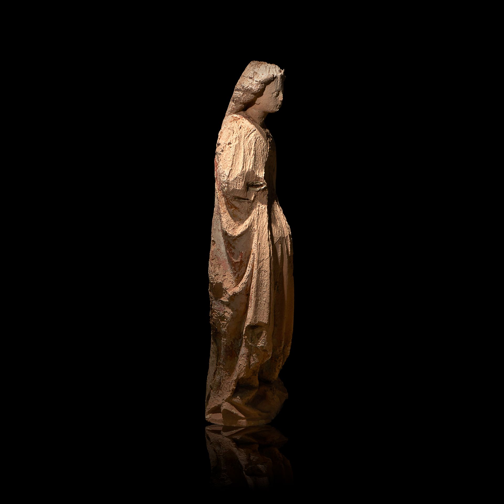 A Burgundian carved limestone portal or funerary figure, likely Catherine of Alexandria, First quart - Image 3 of 4