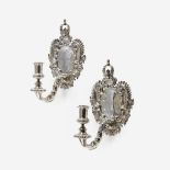A pair of Edward VII sterling silver wall lights engraved with the coat of arms of the Order of the