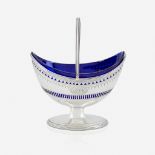 A George III silver sugar basket with cobalt glass liner, Henry Chawner, London, 1788-89