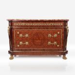 A Louis XVI style gilt-bronze mounted specimen wood marqetry and parquetry kingwood commode with bre