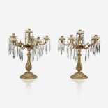 A large pair of Louis XV style gilt-bronze and cut glass six-light candelabra, Late 19th/early 20th