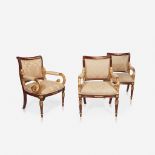 Three Charles X style parcel-gilt mahogany fauteuils, 20th century