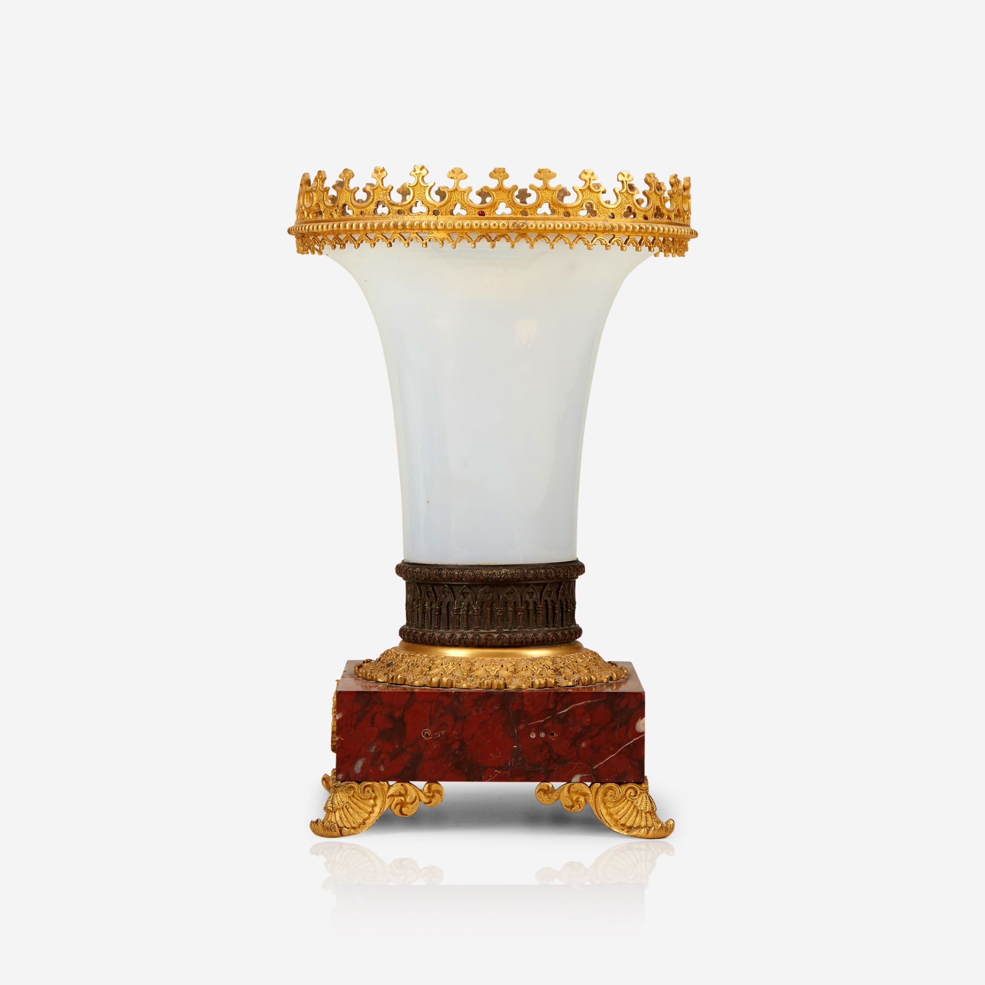 A Charles X gilt and patinated-bronze mounted opaline glass vase, Circa 1830