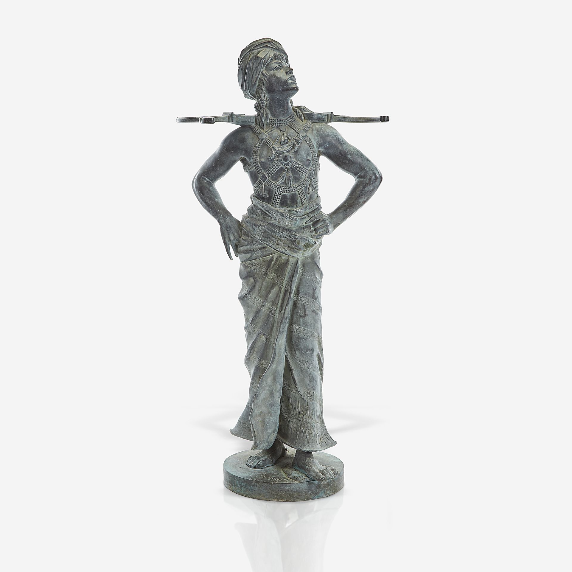 An Orientalist bronze figural stick stand, Dated 1888