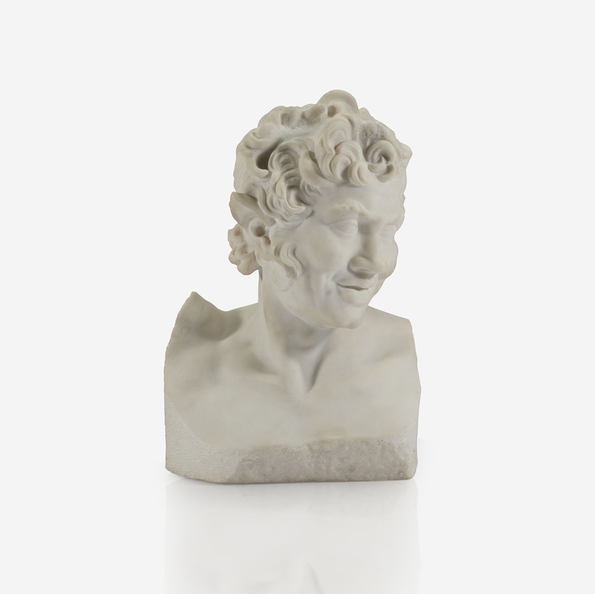 An Italian white marble bust of a faun, 19th century