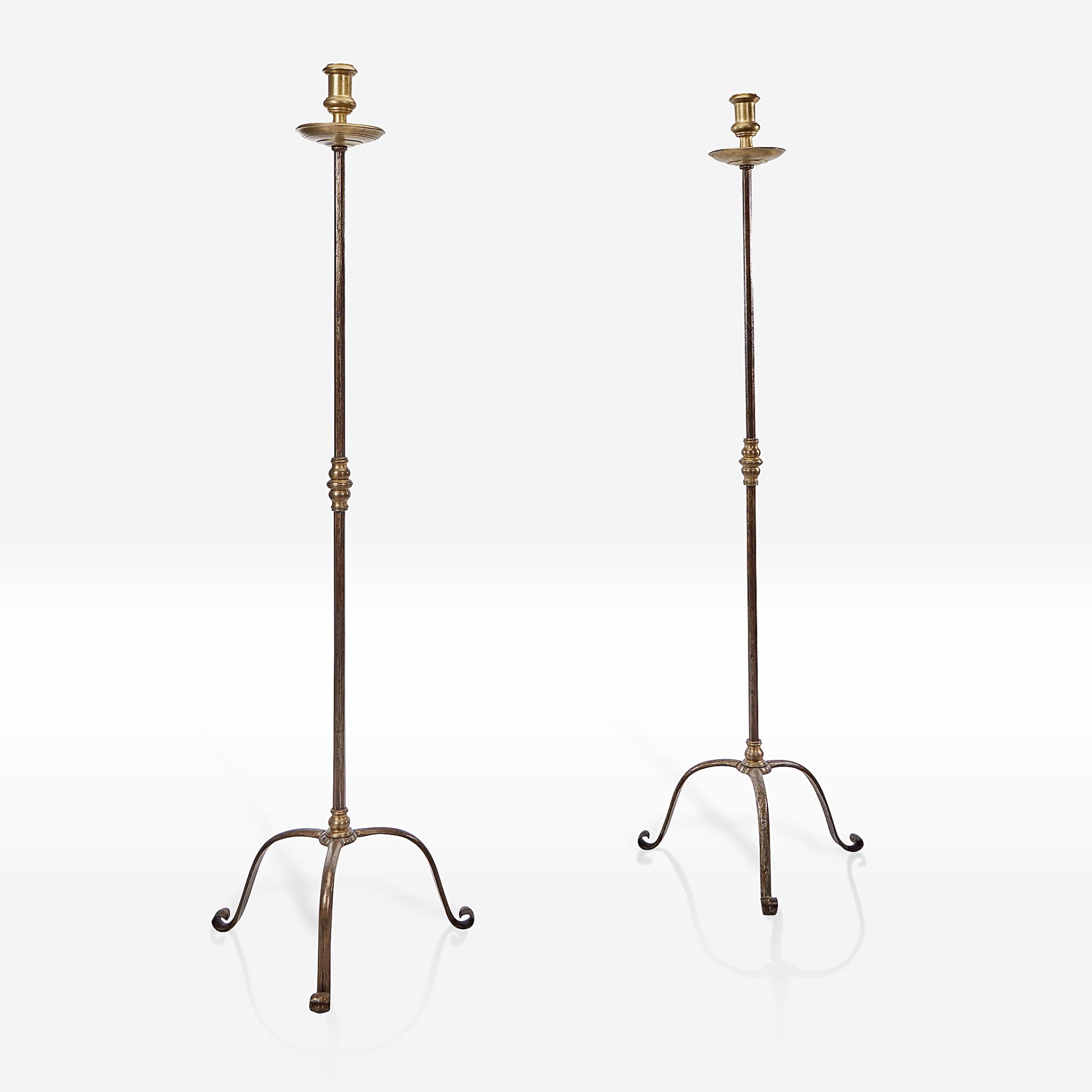 Samuel Yellin (American, b. Ukraine, 1884-1940), Pair of Wrought Iron and Brass Candlestands, circa