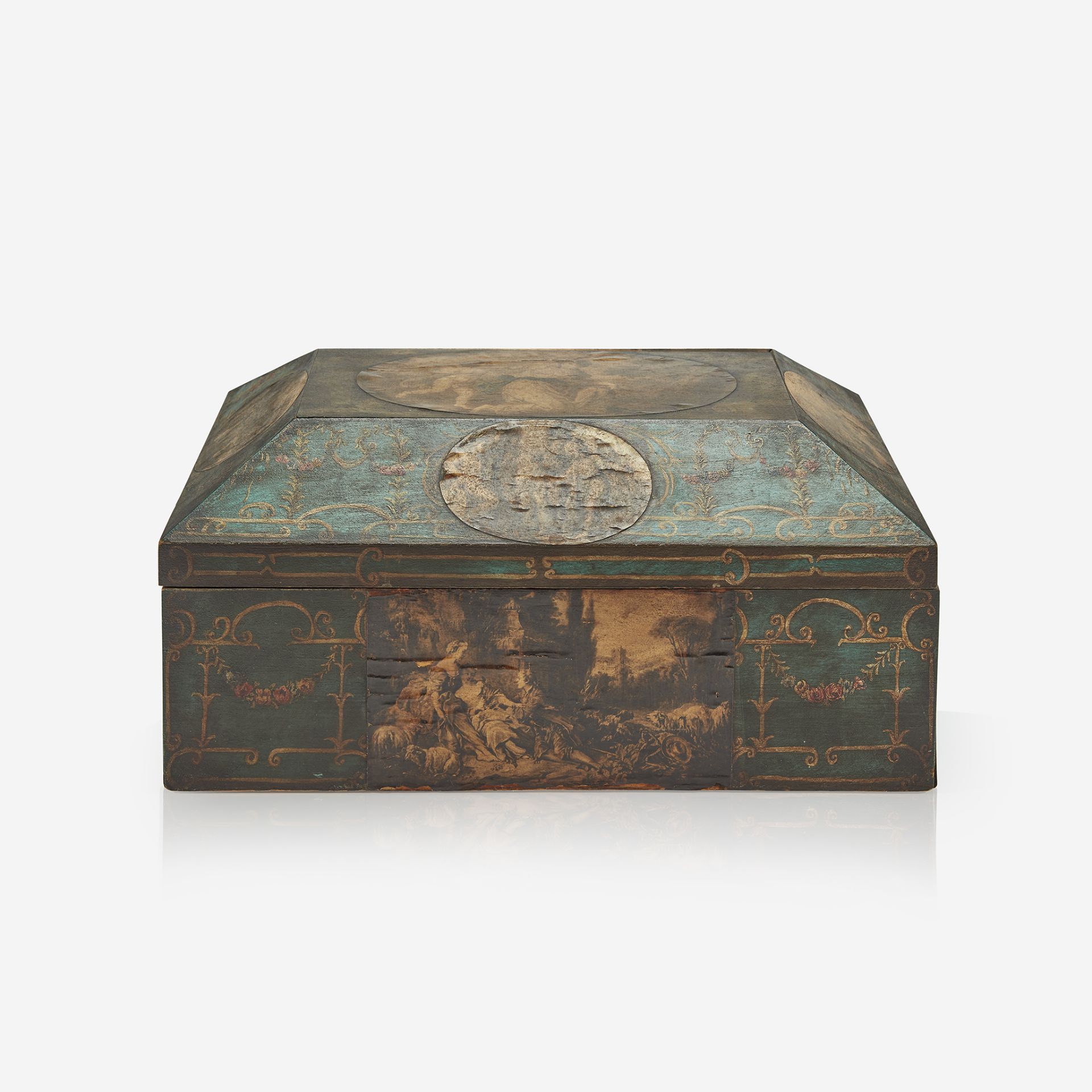 A Continental polychrome painted and iron-mounted box, Dated 1879 - Image 2 of 2