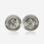 A pair of Continental Royal commemorative pewter plates, 18th century