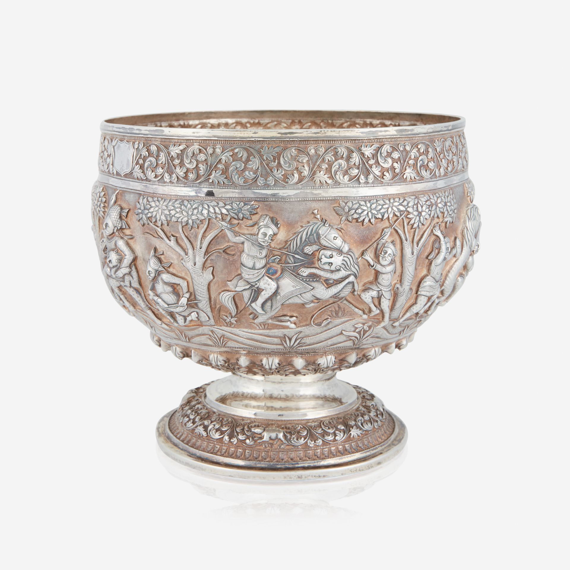 A Southeast Asian repoussé silver bowl decorated with hunt scenes, apparently unmarked - Image 2 of 2