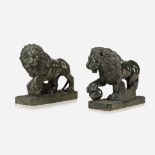 A pair of green serpentine marble Medici lions, 20th century