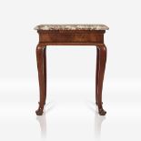A Queen Anne walnut side table with breche violette marble top, Circa 1700