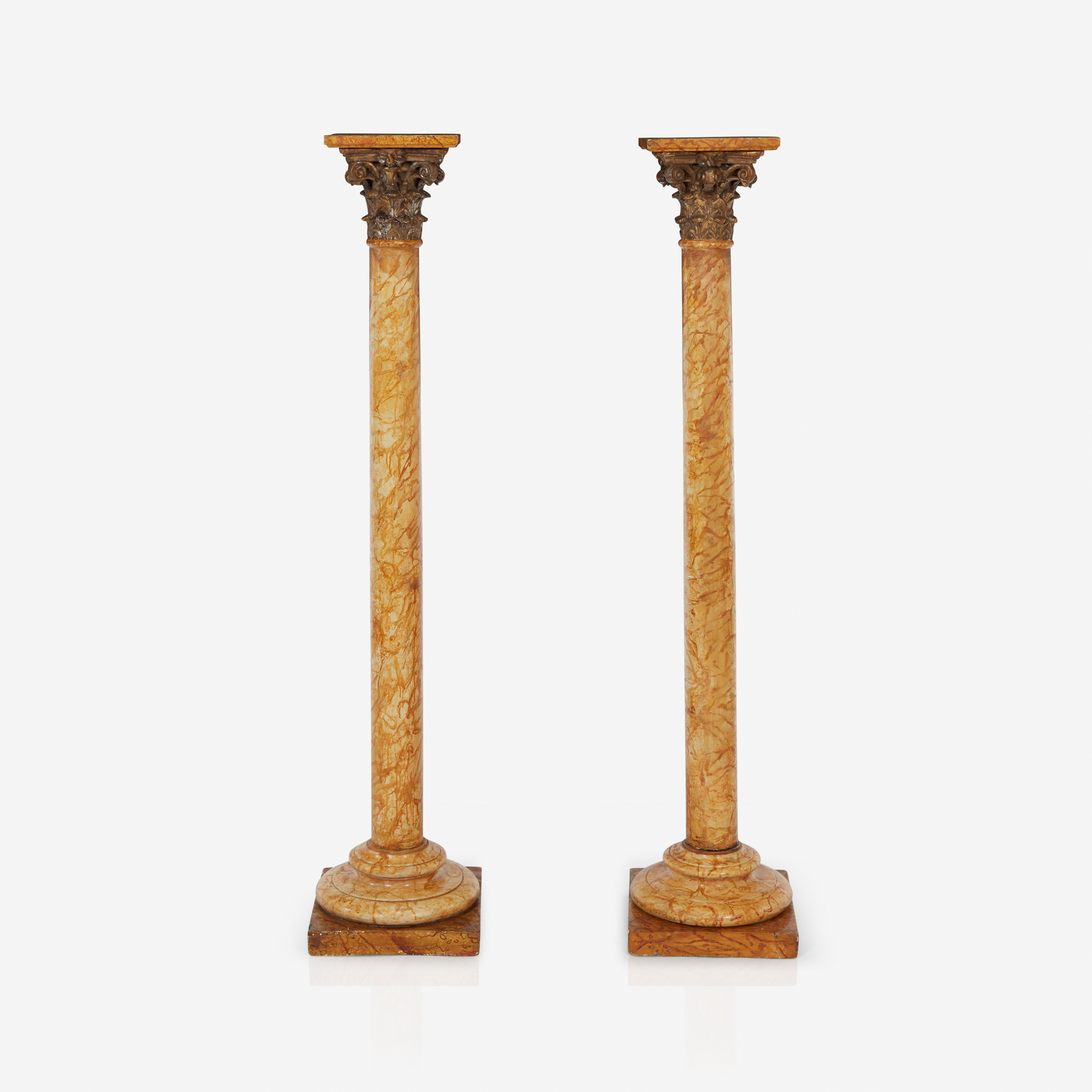 A pair of Victorian giltwood and faux marble Corinthian columns, Third quarter 19th century