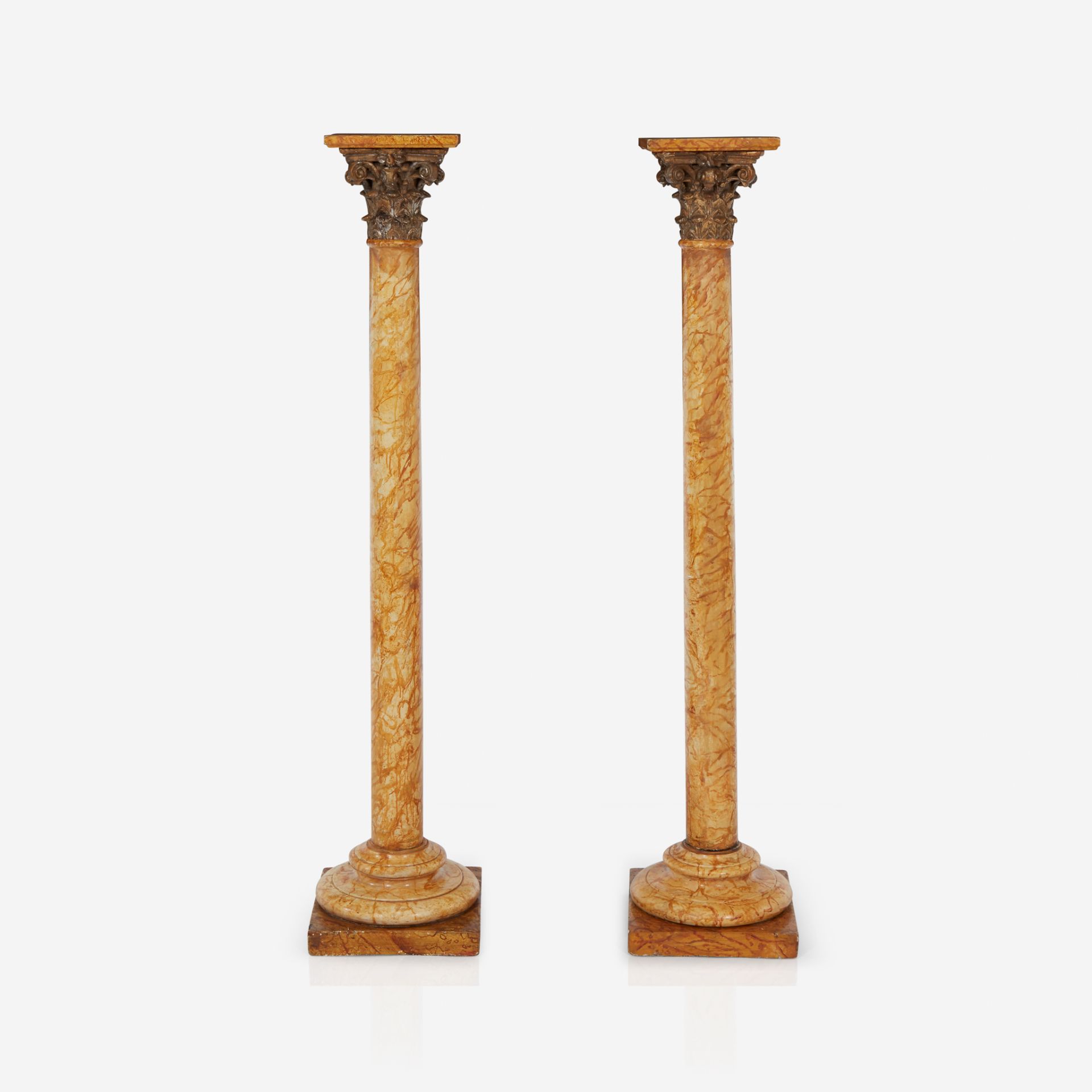 A pair of Victorian giltwood and faux marble Corinthian columns, Third quarter 19th century