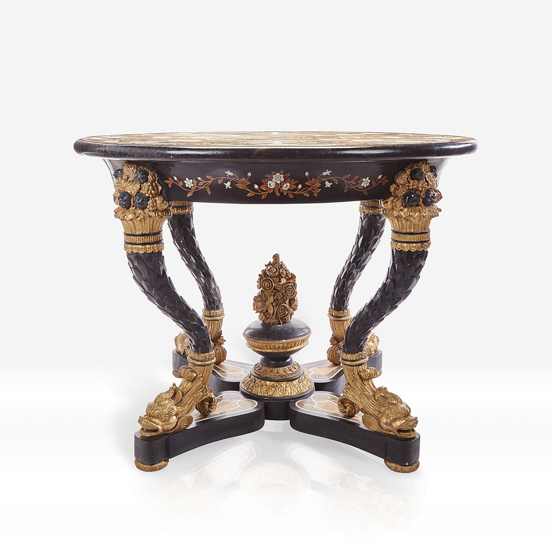 An Italian pietra dura and gilt and ebonized wood table, Late 19th century
