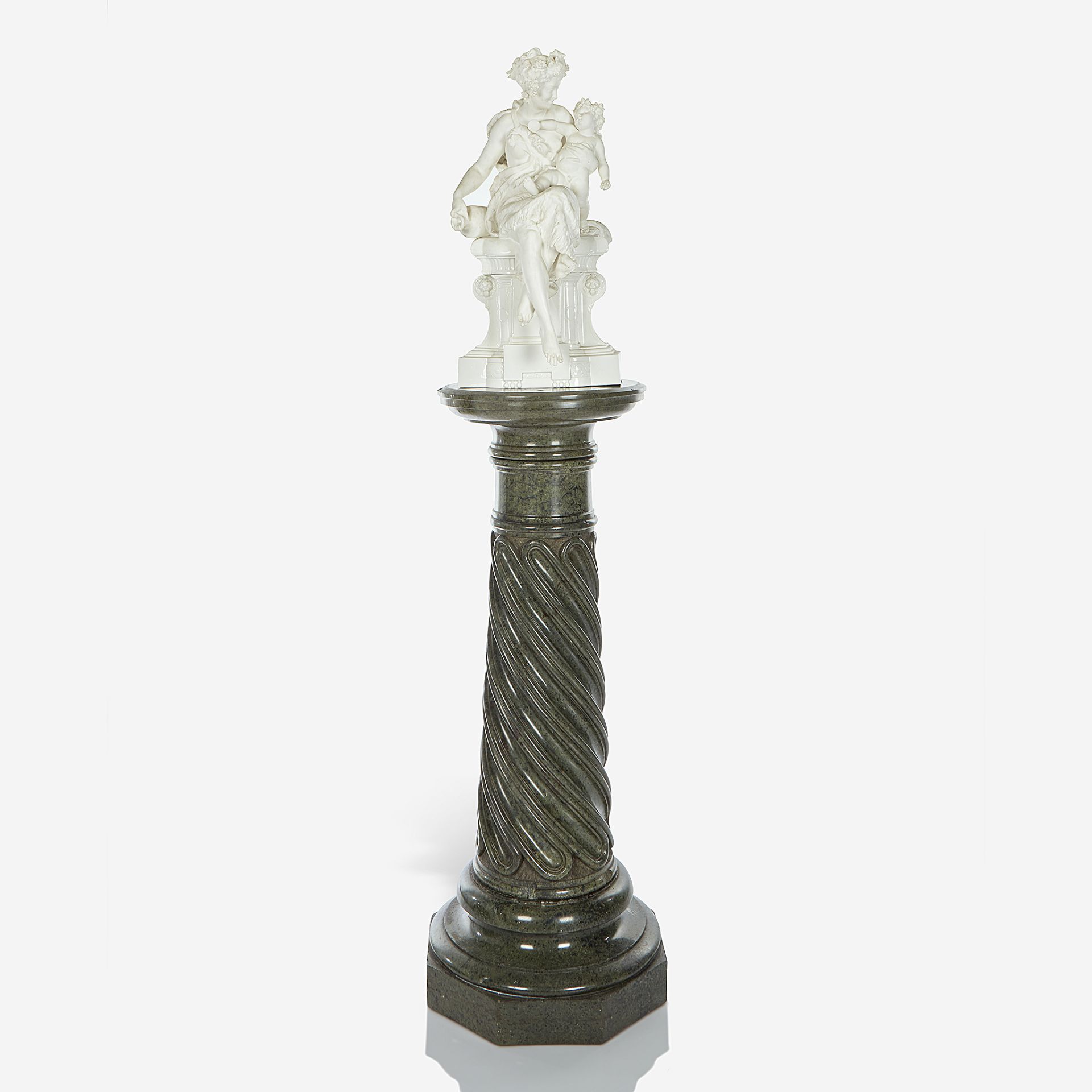 A Neoclassical bisque figural group on green marble pedestal, William Brownfield & Sons, Cobridge, d